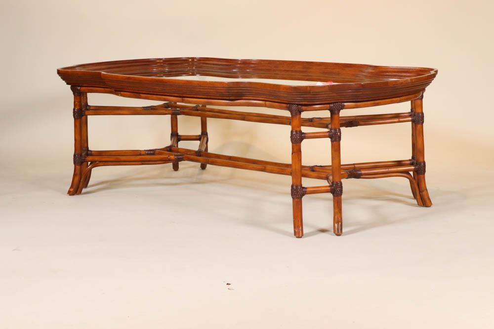 Contemporary Shaped Bamboo and Glass Low Table (1 of 9)