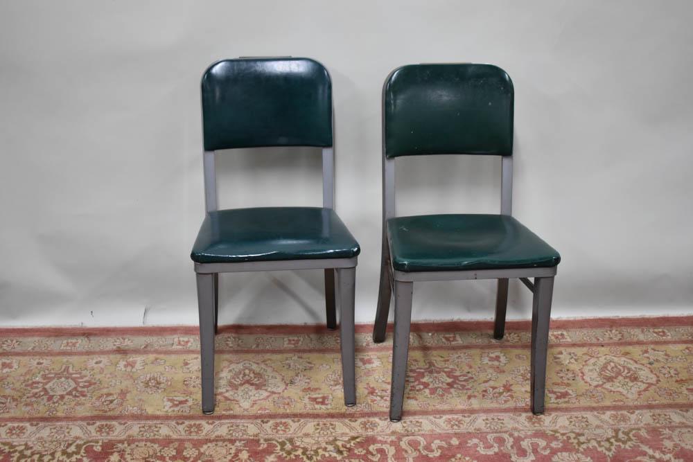 Pair of Steelcase Industrial Tanker Desk Chairs: Pair of Steelcase Industrial Tanker Desk Chairs. Used condition, wear, worn, surface distress. 31 3/4 " T x 16 1/2" W x 19" D x 17 1/2" Tall to top of seat.