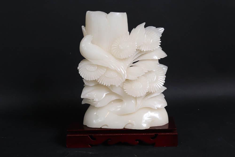 Ornately carved piece of white stone or Jade (1 of 10)