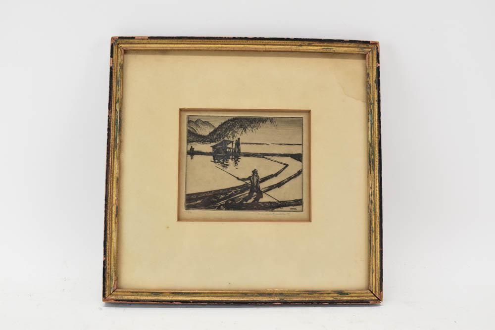Thomas Handforth Signed Etching of Log Boomer (1 of 4)