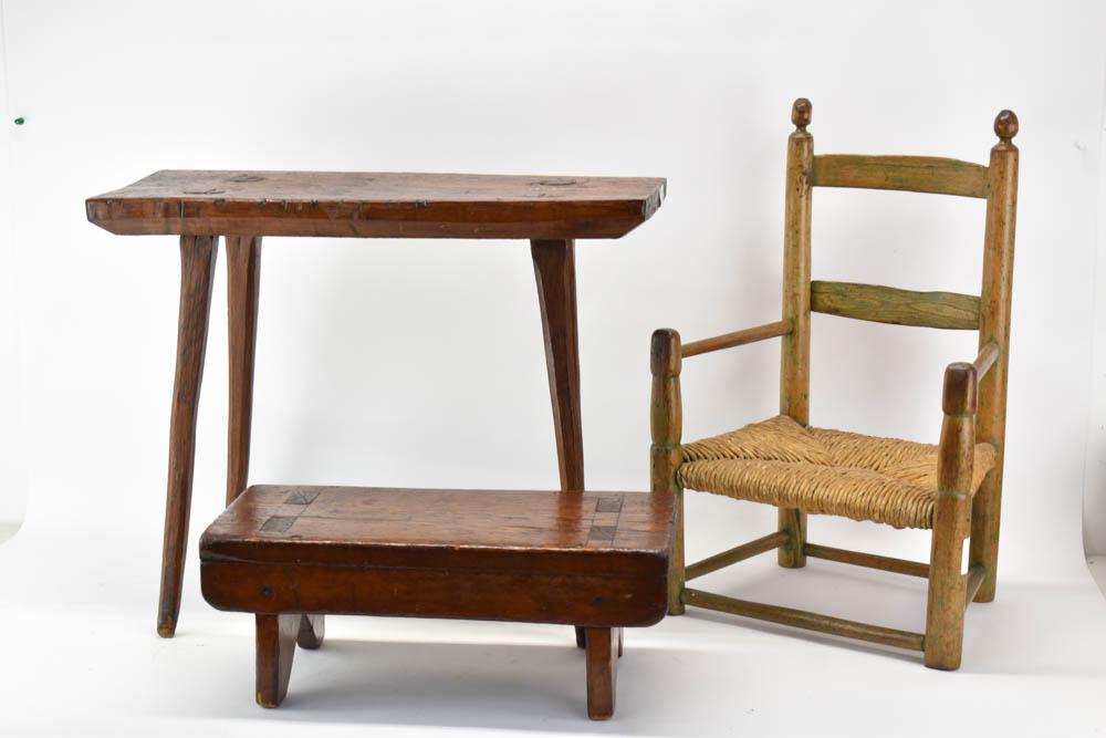 Country Wood Foot Stool & Stool (1 of 6)