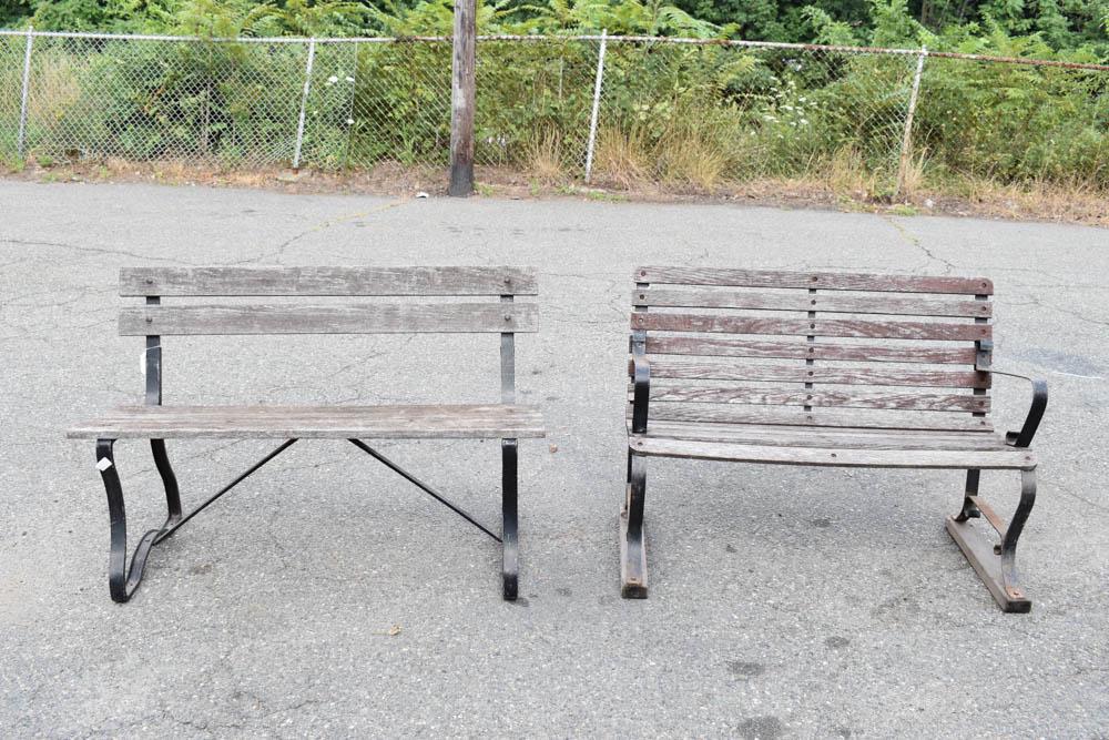 Two Iron and Wooden Outdoor Garden Benches (1 of 8)