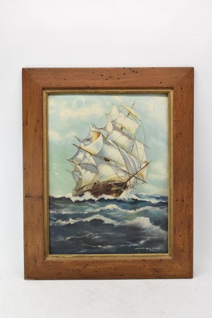 Oil on Board of Masted Sailing Ship (1 of 5)