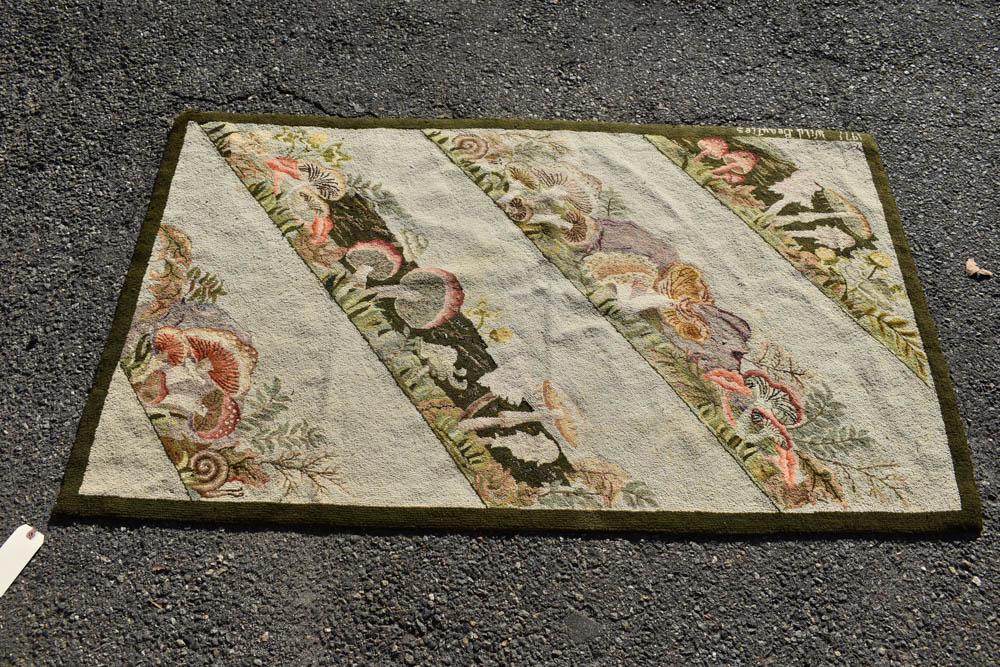 Vintage Handmade Wool Hooked Rug of Fungi (1 of 5)