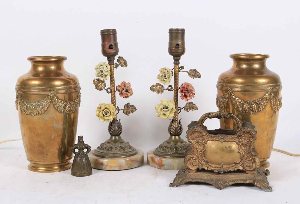 Pair of Porcelain Flower & Gilt-Metal Table Lamps (1 of 5)