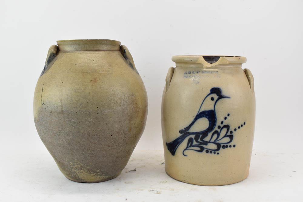 Stoneware Ovoid Form Handled Crock (1 of 10)