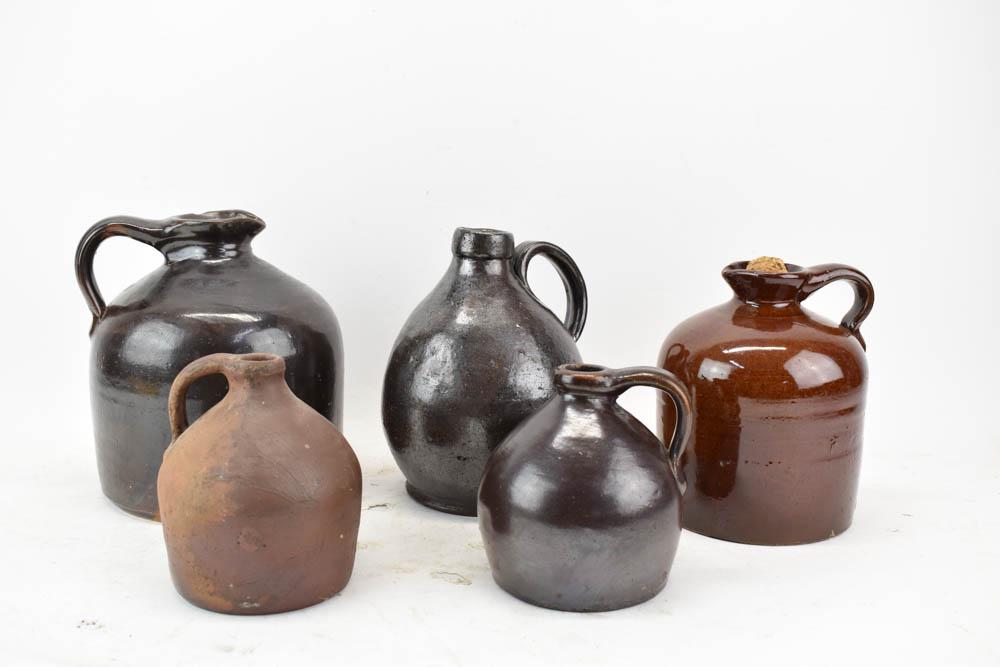 Five Assorted Brown Earthenware Handled Jugs (1 of 12)