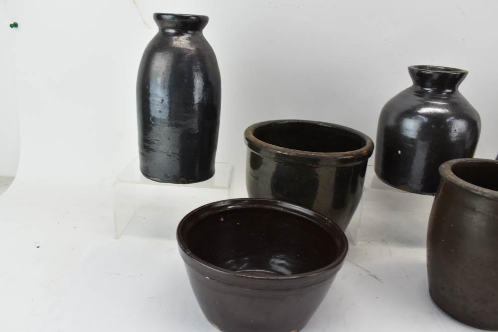 Group of Assorted Brown Glazed Crocks and Jars (1 of 6)