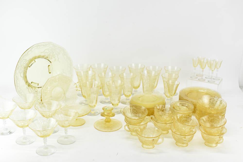 Group of Etched Canary Glass Tablewares (1 of 9)