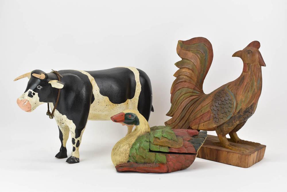 Three Wooden Carved Painted Farm Animals (1 of 14)