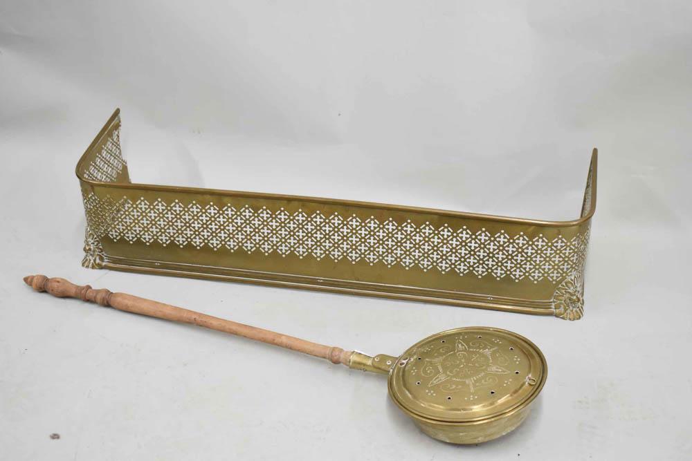 Antique Brass & Turned Wood Bed Warmer (1 of 5)