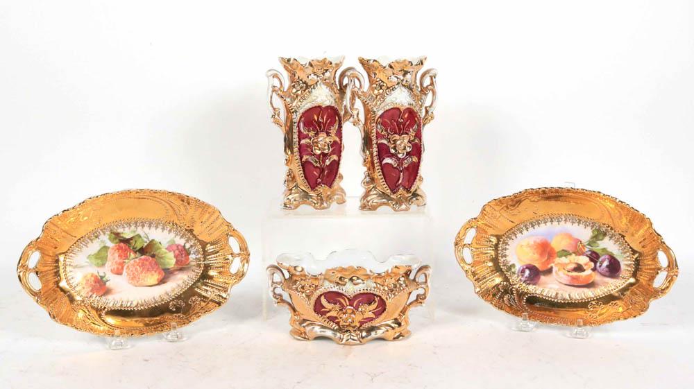 Three Piece Gilt-Decorated Porcelain Garniture (1 of 5)