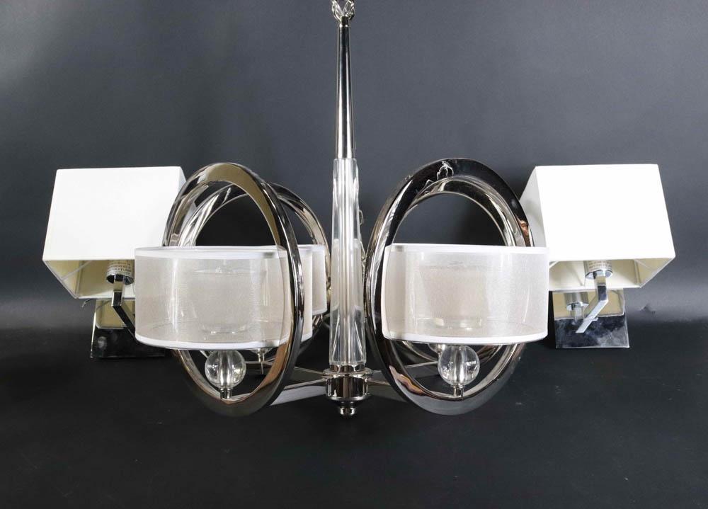 Modern Chrome and Glass Four-Light Chandelier (1 of 14)
