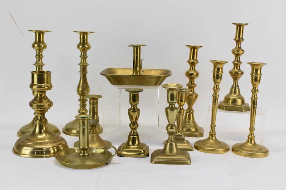 Group of Thirteen Assorted Brass Candlesticks (1 of 8)