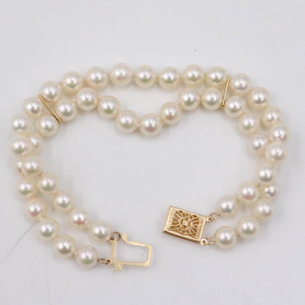 Two Strand 5mm Cultured Pearl Bracelet 14K Gold (1 of 4)