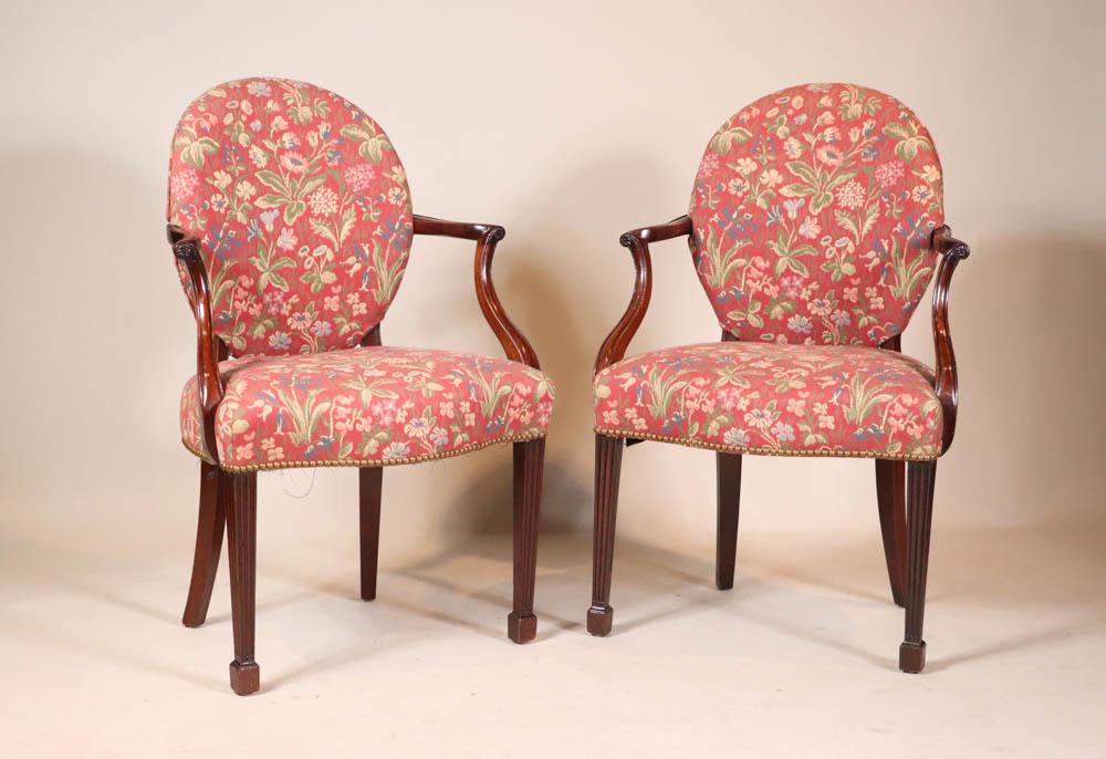 Pair of George III Mahogany Open Armchairs (1 of 9)