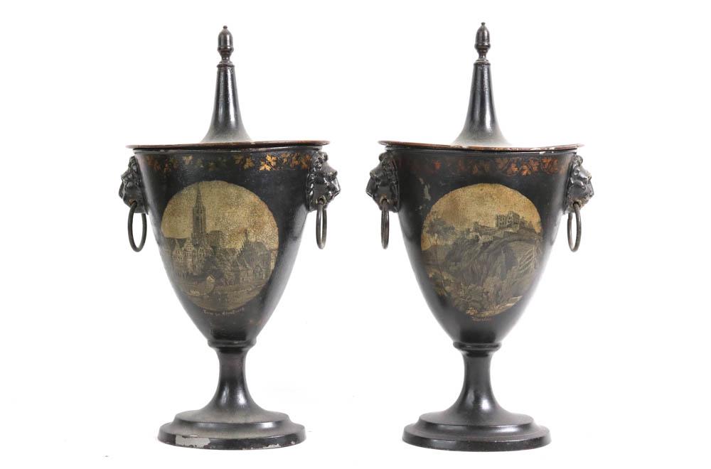 Pair of Continental Tole Chestnut Urns (1 of 10)