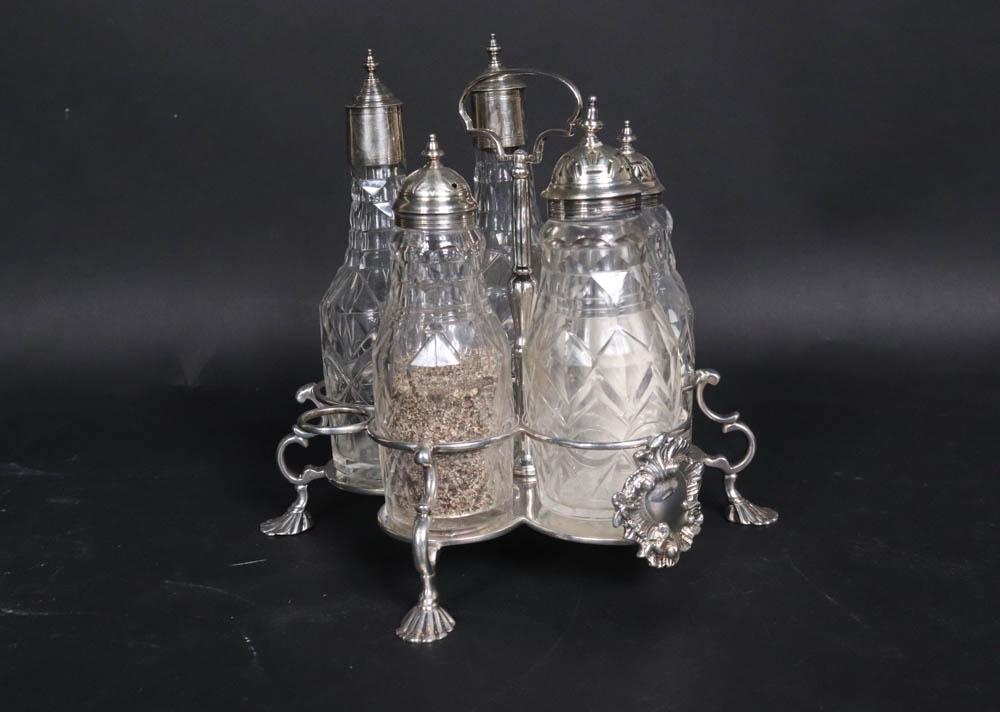 George III Silver and Cut Glass Cruet Stand (1 of 8)