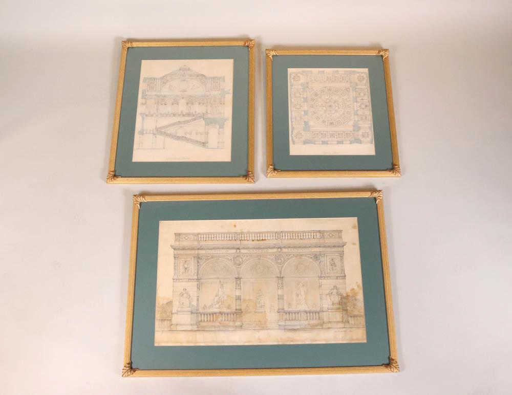 Three Hand-Colored Architectural Drawings (1 of 14)