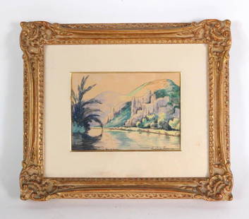 Paul Emile Pissarro, 'Le Pain de Sucre': (French, 1884-1972), watercolor on paper, titled and signed l.r., verso bears a Wally Findlay Galleries, Palm Beach and Chicago label Overall: 17"h x 20"w Sight: 7-1/2"h x 10-1/4"w Provenance: Propert