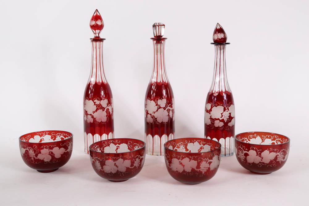 Four Ruby Cut to Clear Water Bowls (1 of 10)