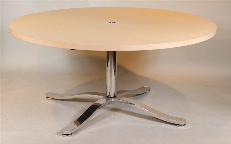 Modern Wood and Chrome Base Circular Dining Table (1 of 5)