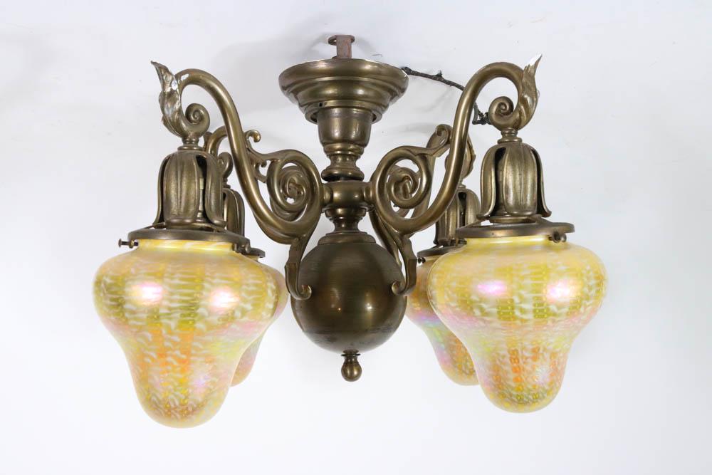 Arts and Crafts Brass Four-Light Chandelier (1 of 6)