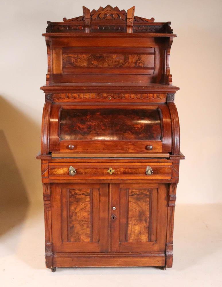 Victorian Walnut Cylinder Front Desk and Bookcase (1 of 11)