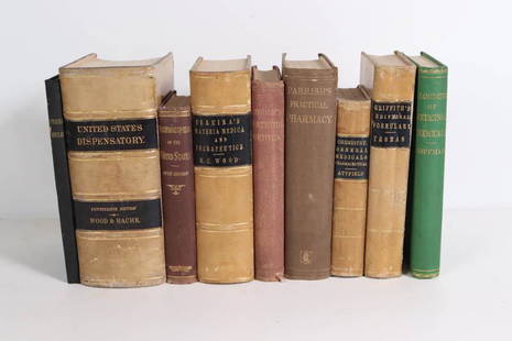 Group of Materia Medica Books: Including 14th ed. of 'The United States Dispensatory', 1881; Biddle, 'Materia Medica', 1871, and 7 others, 9 totalProvenance: from the library of Frank M. BuddAll books sold "as is." No guarantees