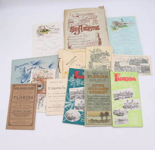 Florida Ephemera and Maps: 1880s-1900, including St Augustine Guide and menus, Rand McNally pocket map, Hotel Ponce de Leon brochure, and moreAll books sold "as is." No guarantees made about the number of books in a lot or