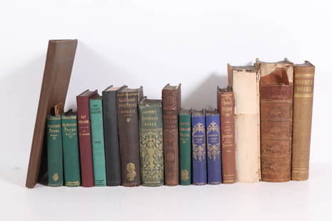 Sixteen Collections of 19th C. Poetry: Including 'Poems by Henry Wadsworth Longfellow', 2 vols, 1866; 'The Poetical Works of Lord Byron', 1870; and other volumes of poetry by authors such as Tennyson, Cowper, and BrowningAll books sold