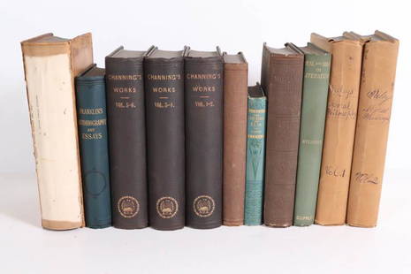 Group of Autobiographies and Essay Collections: Including Paley, 'The Principles of Moral and Political Philosophy', 2 vols., wrapped in paper by owner, London, 1788, 6th ed.; copy of the autobiography of Benjamin Franklin, and 8 other titles, 11