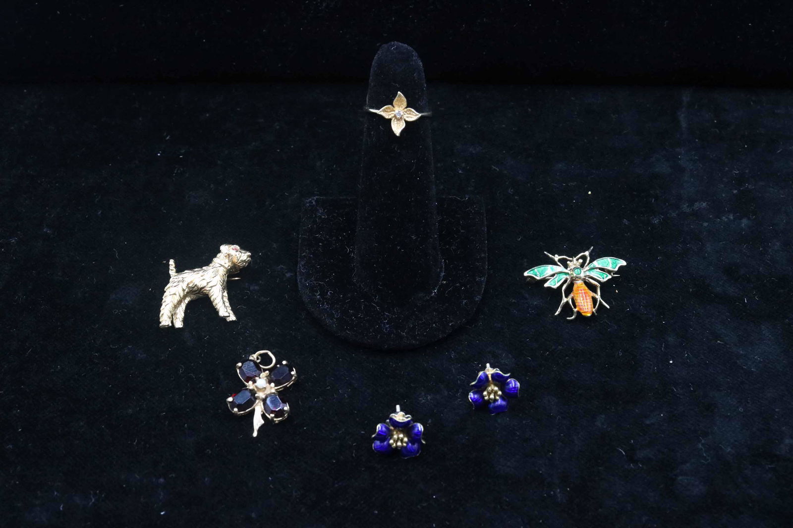 Pair of 18K & Blue Enamel Flower Form Earrings (1 of 12)