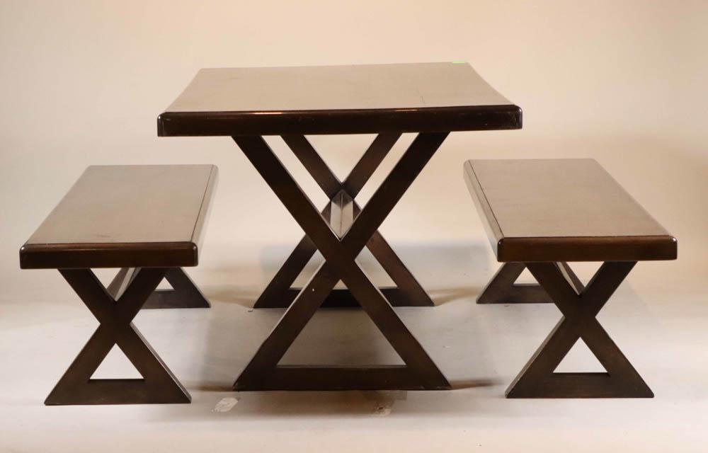 Contemporary Stained Maple Sawbuck Dining Table (1 of 13)