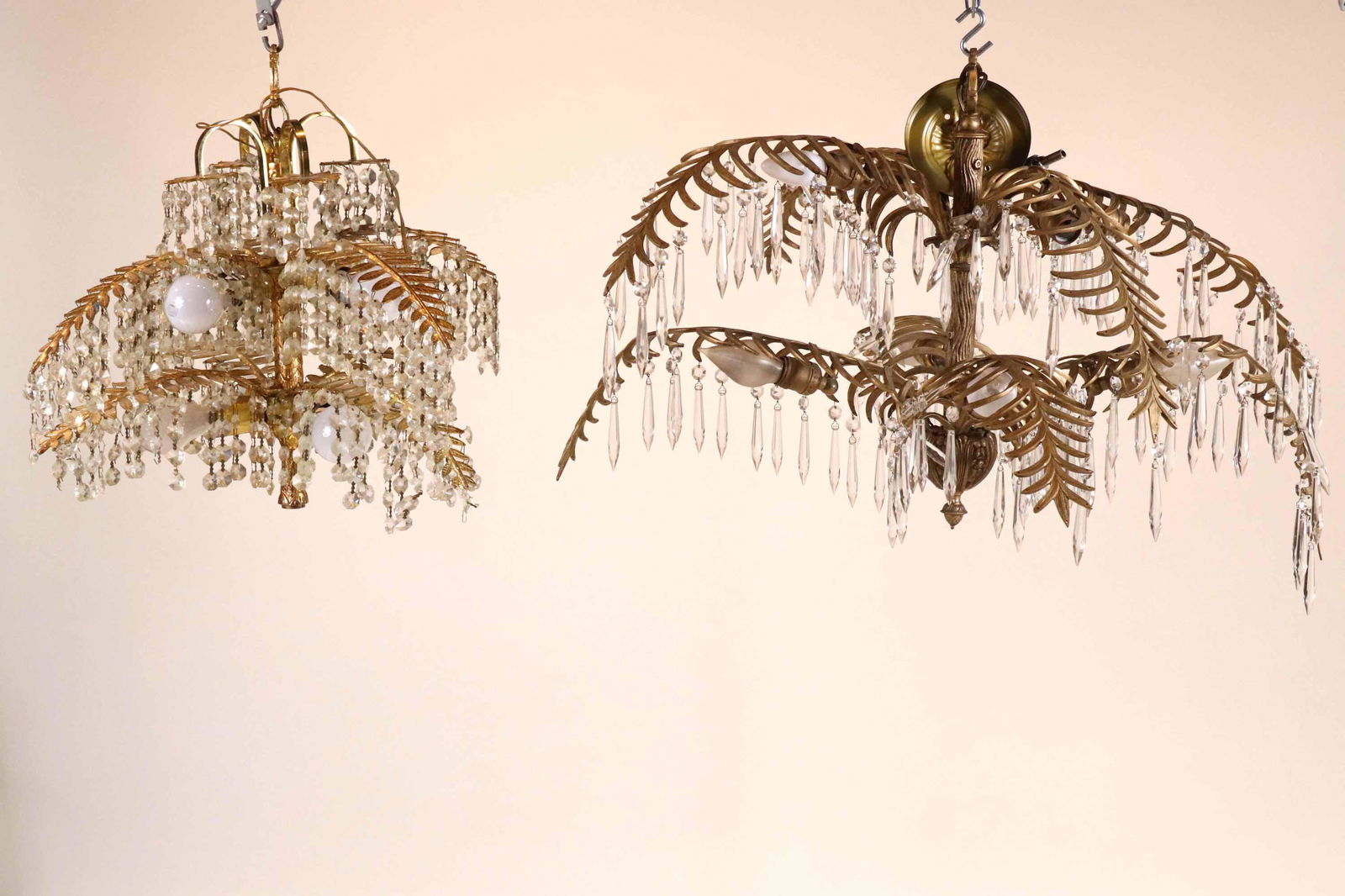 Two Patinated Metal Leaf-Form Chandeliers (1 of 11)