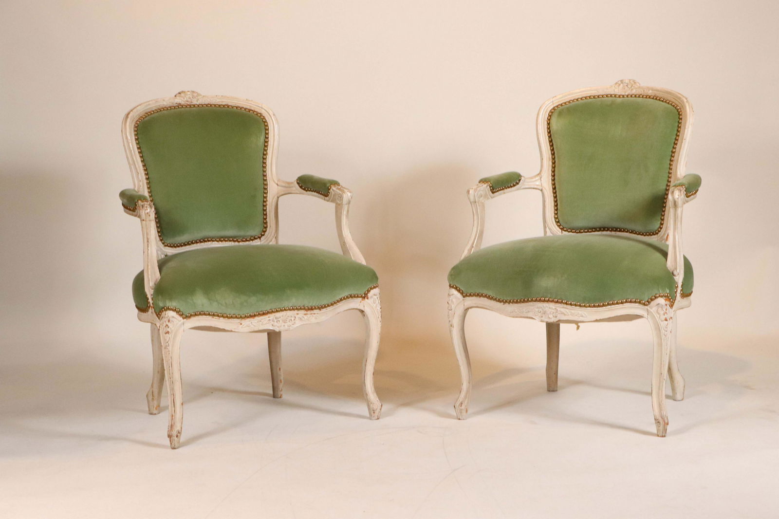 Pair of Louis XV Style Gray-Painted Fauteuils (1 of 12)