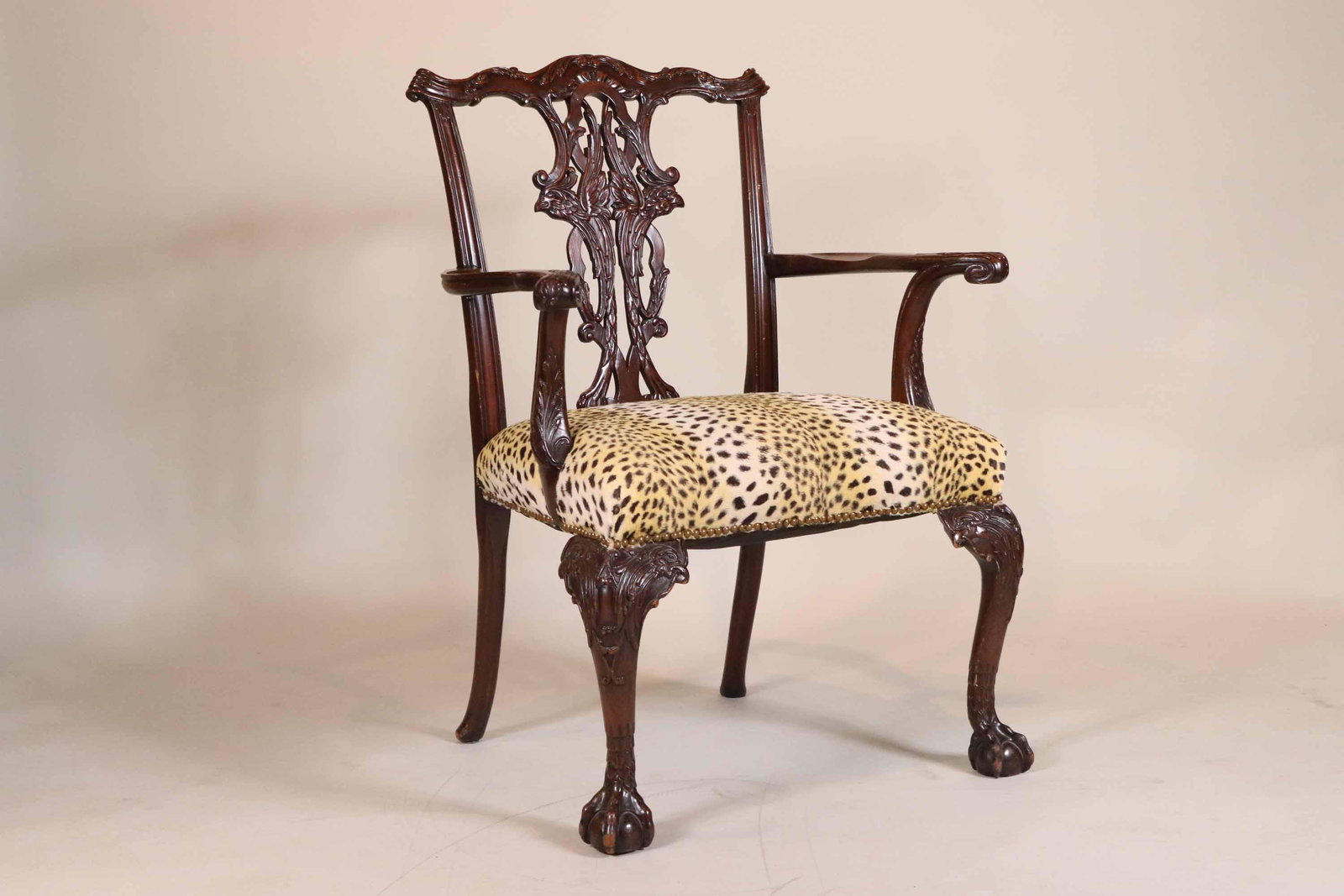 George III Carved Mahogany Open Armchair: English Taste, 20th C. Seat: 20"h Crest: 10"h Provenance: Property from a New York City Gentleman