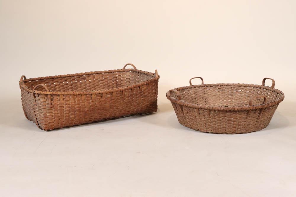 Two Large Woven Splint Four-Handled Baskets (1 of 9)