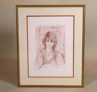 Edna Hibel, 'Young Girl': (American, 1917-2014), lithograph, signed in pencil and marked "Printer's Proof" Overall: 31-1/4"h x 25-1/4"w Sight: 23"h x 17"w Provenance: Property from the Collection of Stephen and Stephanie Alper