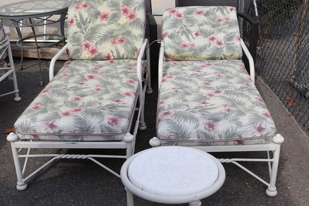 Pair of "Pompeii" Chaises Lounges: Pair of "Pompeii" Chaises Lounges, together with an en suite side table Provenance: Property from a Naples, FL, Private Collection