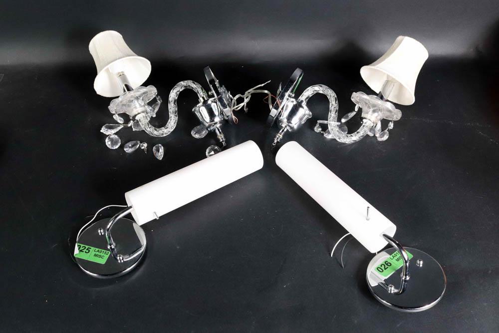 Pair of Modern Chrome and Milk Glass Wall Sconces (1 of 9)