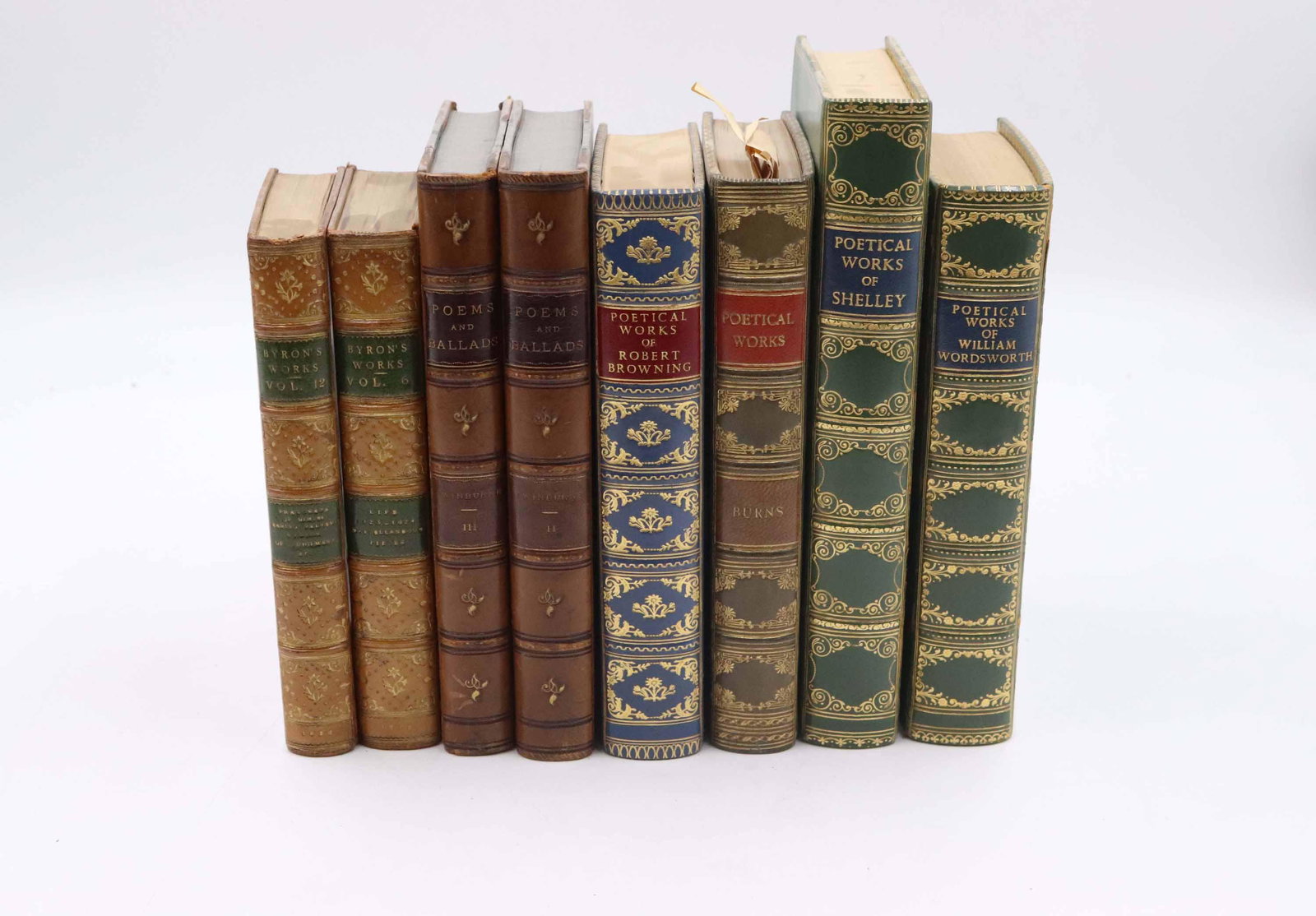 Group of Books on British Poetry: Including 2 vols of the first-ever complete edition of Byron's 'Life and Works', vols 6 and 12, edited by Thomas Moore, published in London by John Murray in 1832, among other works by Shelley, Burns,