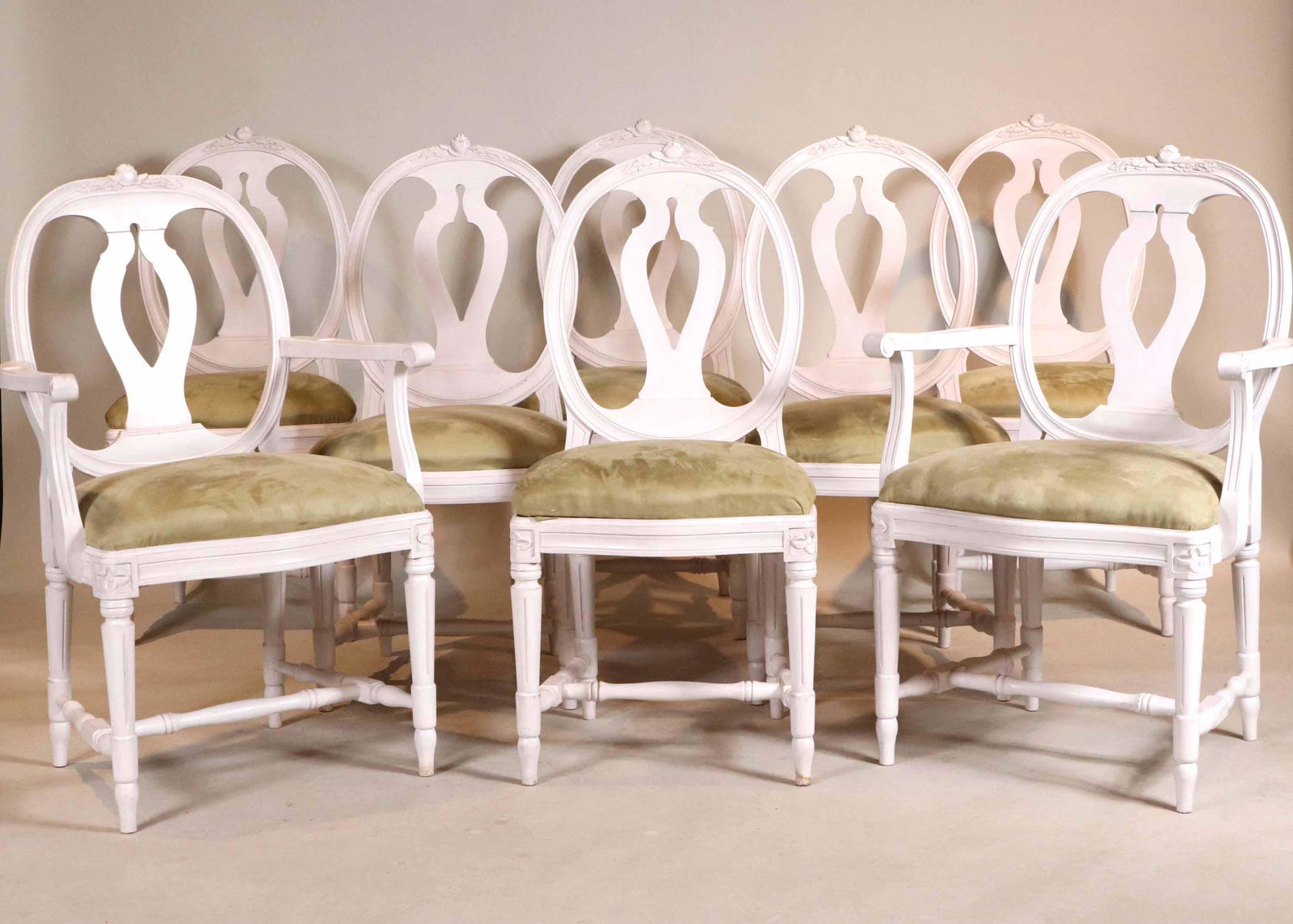 Eight Neoclassical Style White Painted Chairs (1 of 10)