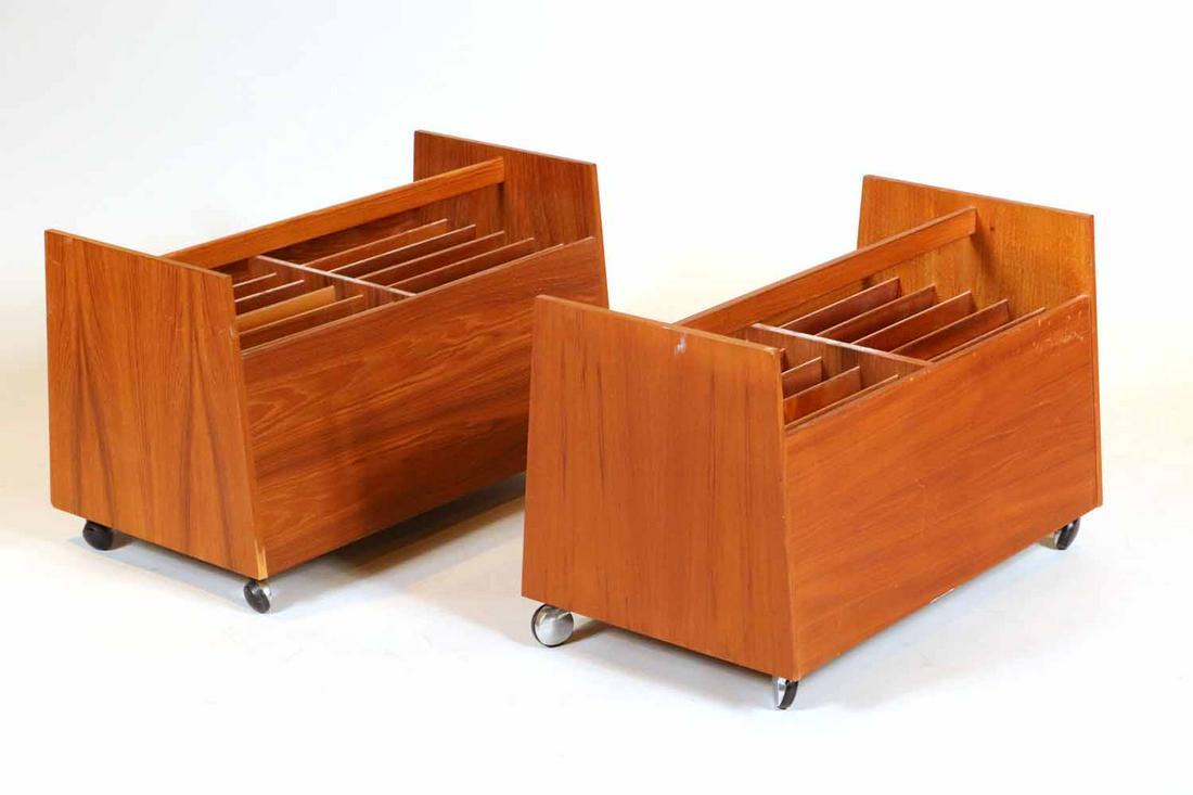 Pair of Mid-Century Modern Rolling Magazine Racks (1 of 7)