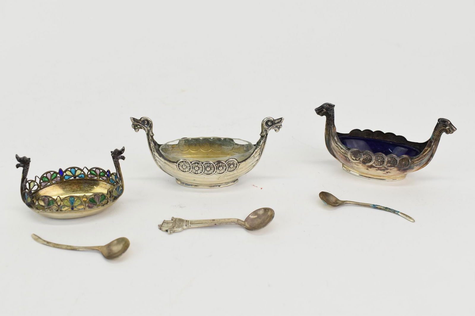 3 Scandinavian Silver Viking Ship Salt Cellars (1 of 10)