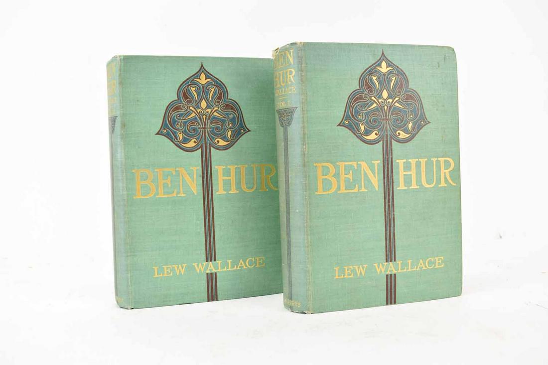 Two Volumes of Wallace Lew Ben Hur 1900: Two Volumes of Wallace Lew Ben Hur 1900. Used condition, wear, worn Provenance: By descent, Bishop, Peabody, Metcalf families