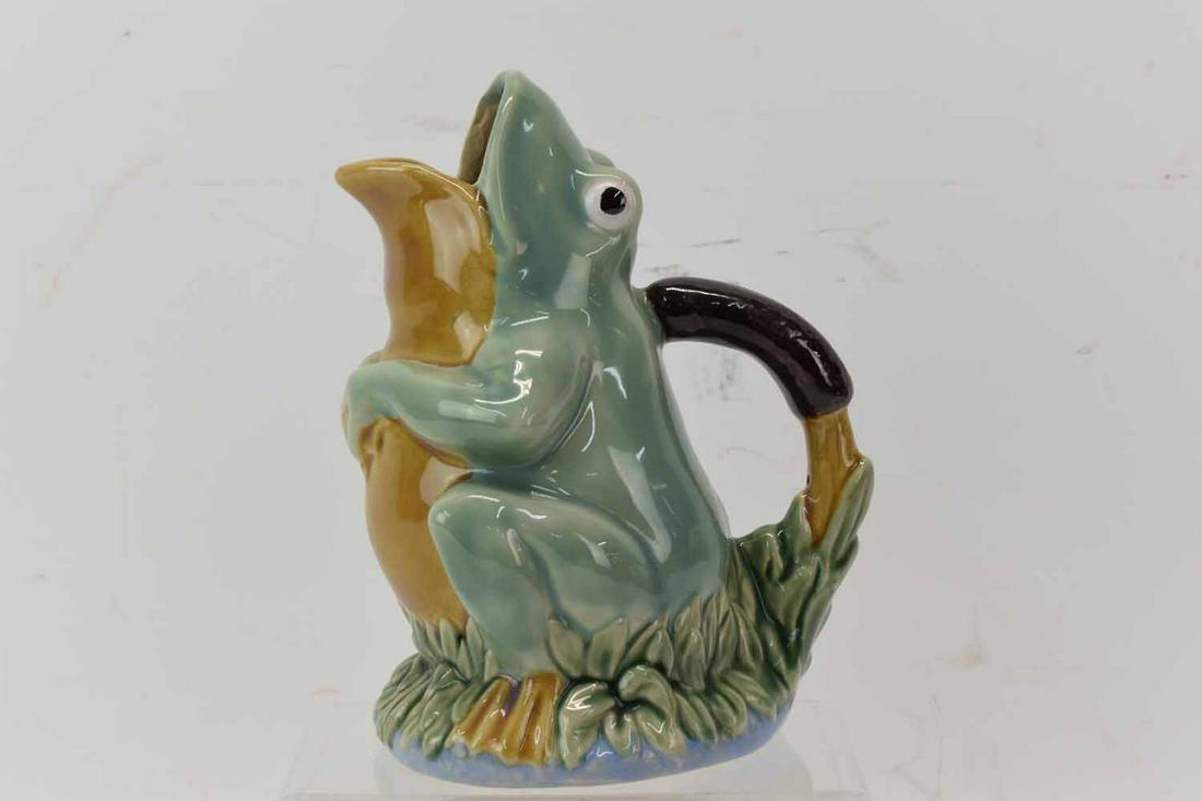 Chinese Majolica Frog Sculpted Pitcher (1 of 5)