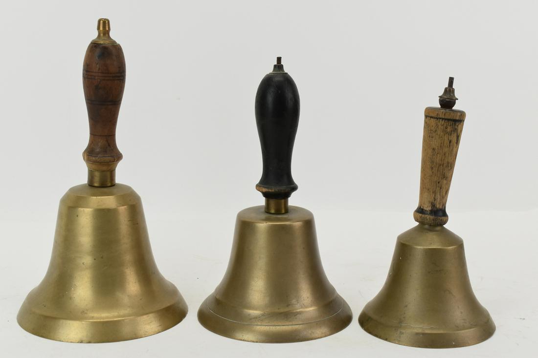 Three Vintage Brass Bells With Wooden Handle (1 of 7)
