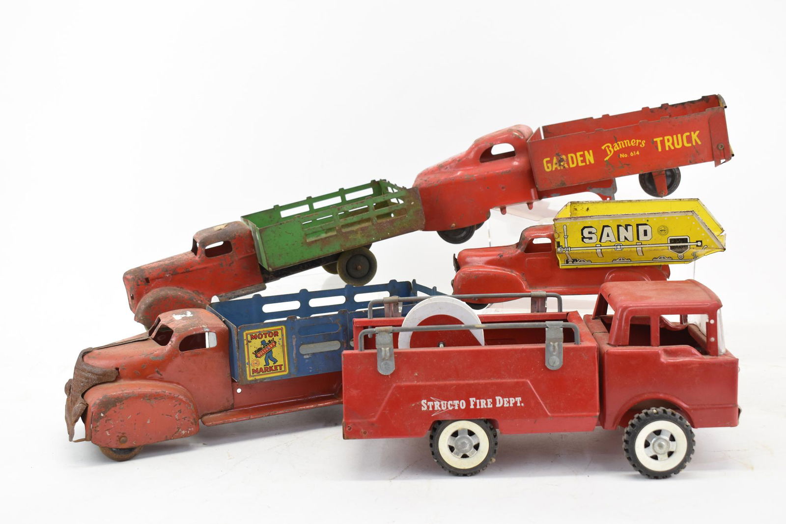 Five Vintage Painted Metal Toy Trucks (1 of 5)