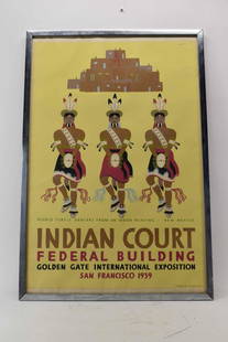 Louis Siegriest Lithograph Indian Court 1939: Louis Siegriest Original Lithograph Indian Court 1939 signed upper right of "Pueblo Turtle Dancers from an Indian Painting, New Mexico, Indian Court, Federal Building, Golden Gate International Exposi